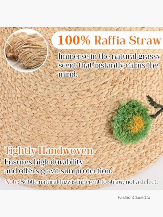 100% Raffia Straw Sun Visor UPF50+ Wide Brim Adjustable Floral Open Top Beach main image 4